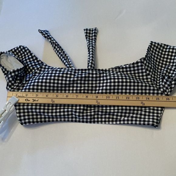 Cabana del Sol Bikini Black White Check Cap Sleeve Top Cheeky Bottom Bikini - Picture 5 of 12